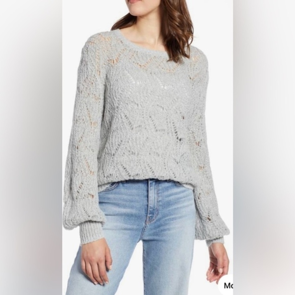 Halogen Pointelle Balloon Sleeve Sweater Sz S